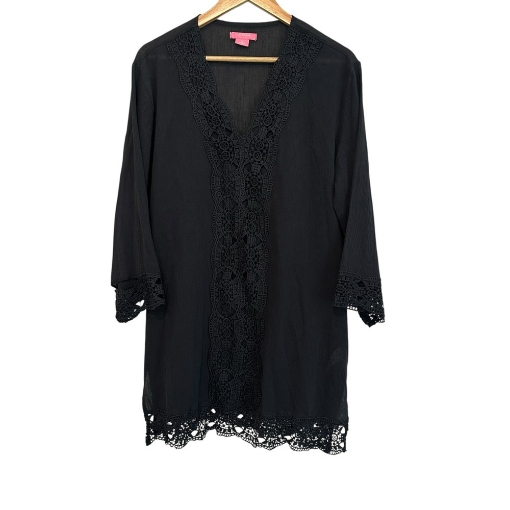 Isaac Mizrahi Women's Medium Crochet Lace Black Swimsuit Beachy Vacation Coverup - Picture 2 of 6